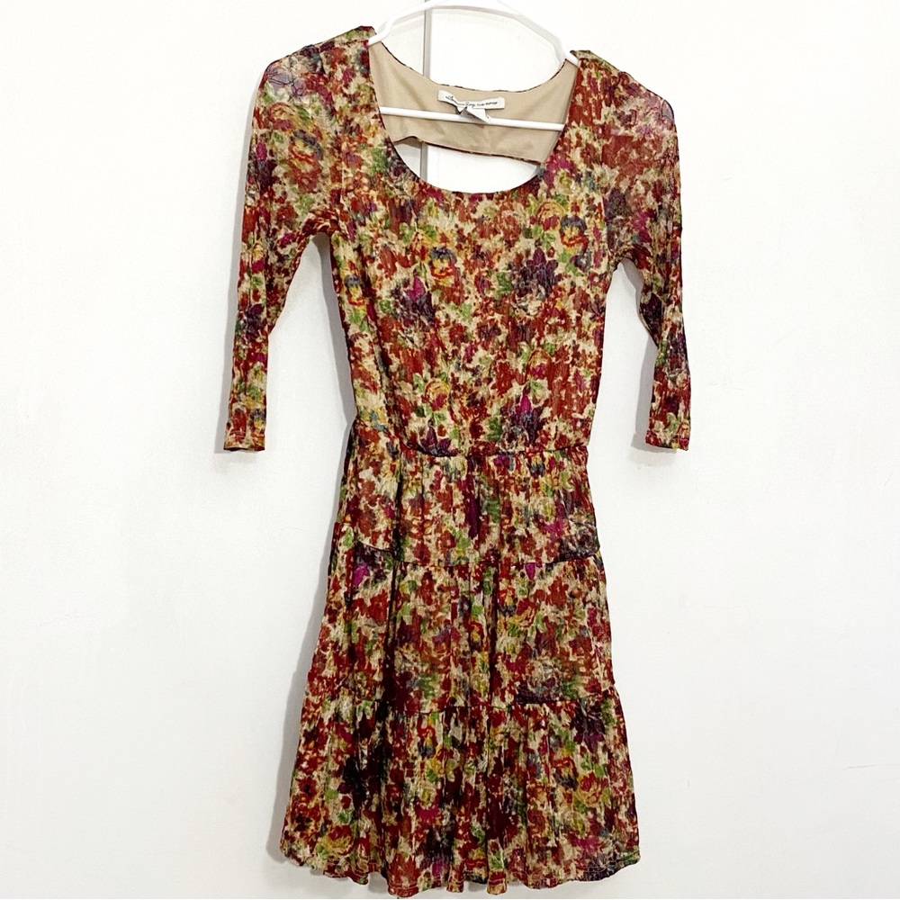 AMERICAN RAG cottagecore scoop neck keyhole back lacy lined floral tiers dress S